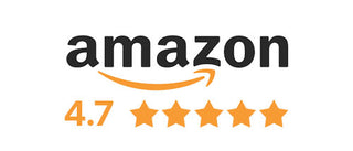 Amazon logo with a 4.7 star rating on a white background