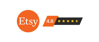 Etsy logo with a 4.8 star rating on a white background