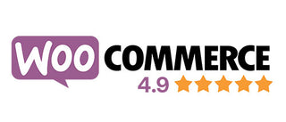 WooCommerce logo with a rating of 4.9 stars on a white background