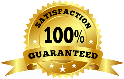 Gold badge with '100% Satisfaction Guaranteed' text on a white background