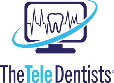 Logo of The Tele Dentists with a computer monitor and tooth illustration on a white background